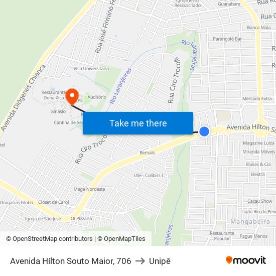 Avenida Hílton Souto Maior, 706 to Unipê map