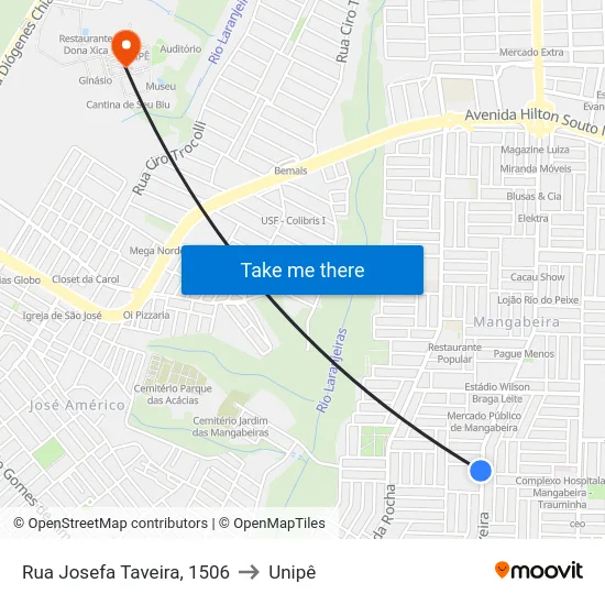 Rua Josefa Taveira, 1506 to Unipê map
