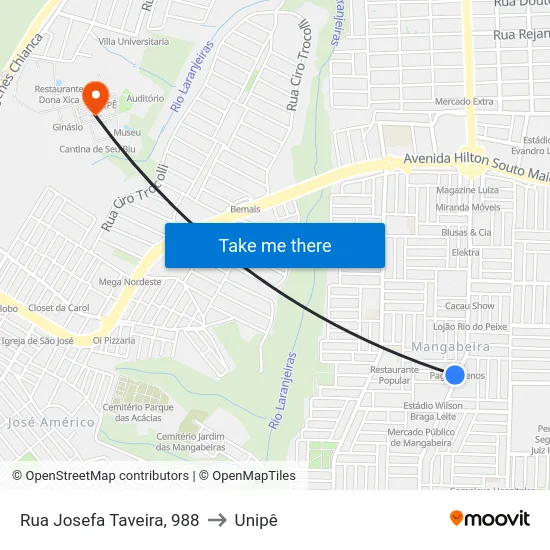 Rua Josefa Taveira, 988 to Unipê map