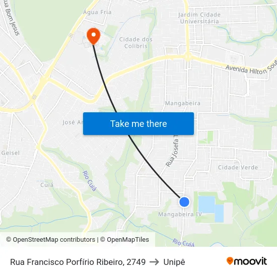 Rua Francisco Porfírio Ribeiro, 2749 to Unipê map