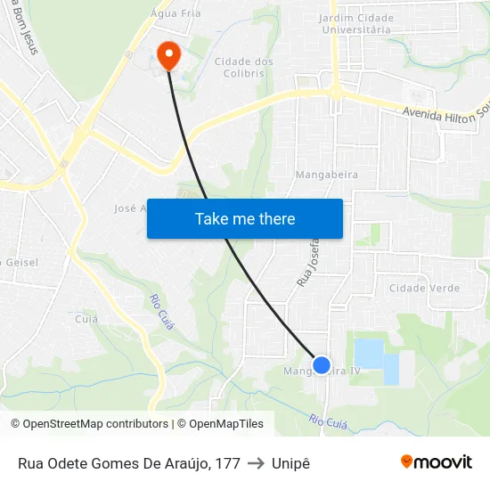 Rua Odete Gomes De Araújo, 177 to Unipê map