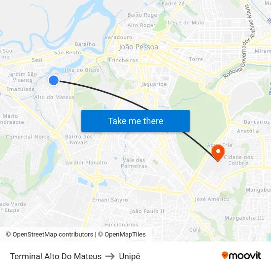 Terminal Alto Do Mateus to Unipê map