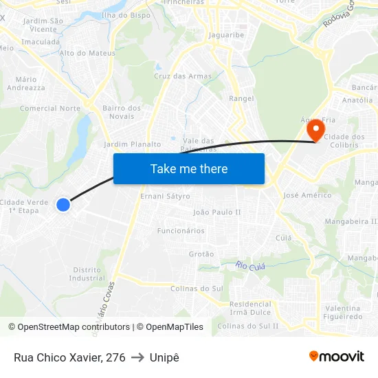 Rua Chico Xavier, 276 to Unipê map