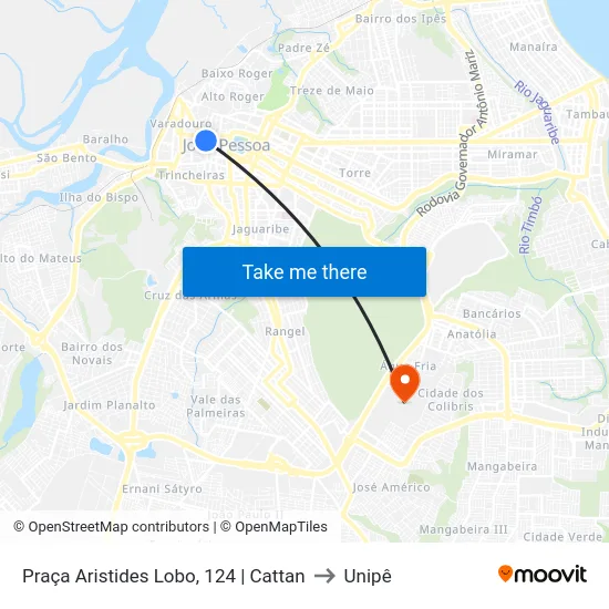 Praça Aristides Lobo, 124 | Cattan to Unipê map