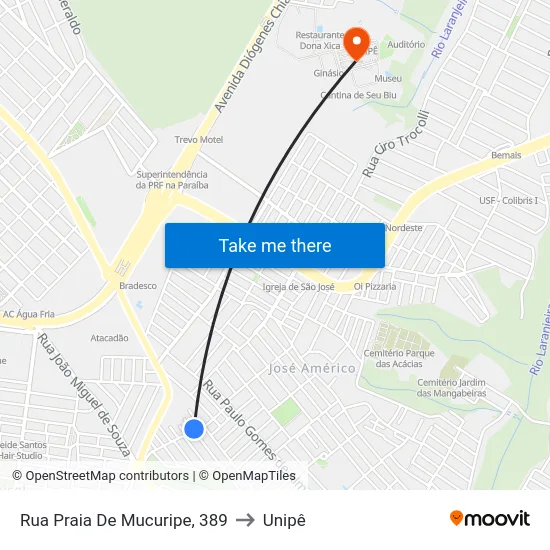 Rua Praia De Mucuripe, 389 to Unipê map
