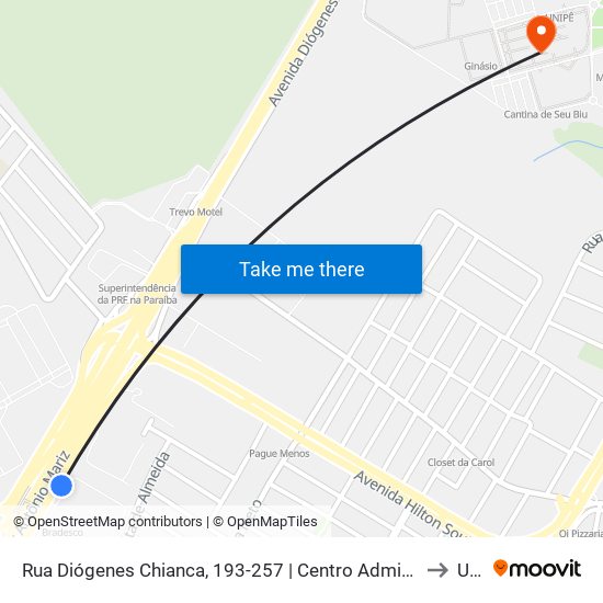 Rua Diógenes Chianca, 193-257 | Centro Administrativo Municipal (Sentido Unipê) to Unipê map