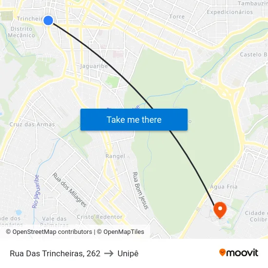 Rua Das Trincheiras, 262 to Unipê map