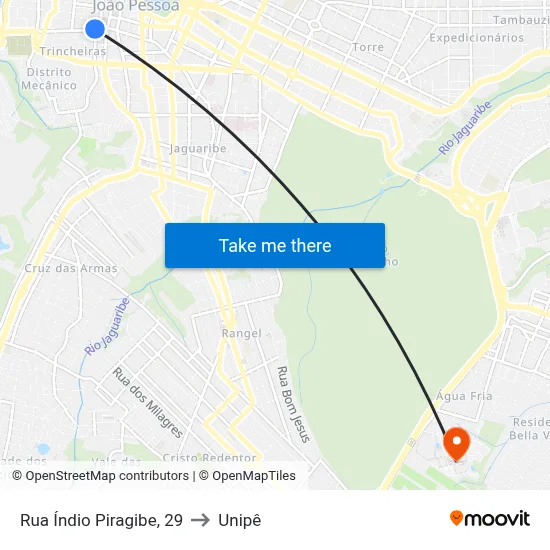 Rua Índio Piragibe, 29 to Unipê map