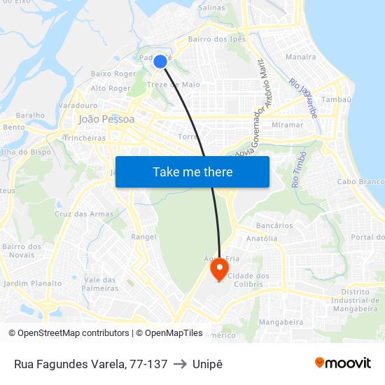 Rua Fagundes Varela, 77-137 to Unipê map