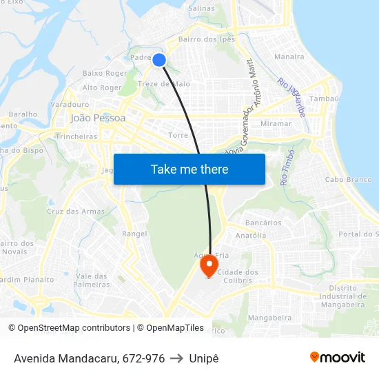 Avenida Mandacaru, 672-976 to Unipê map