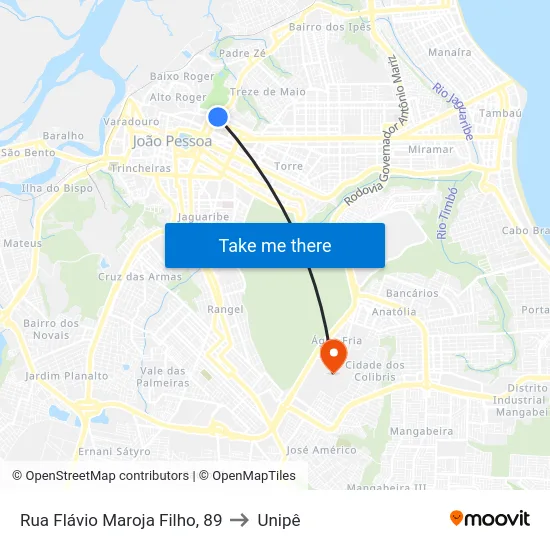 Rua Flávio Maroja Filho, 89 to Unipê map