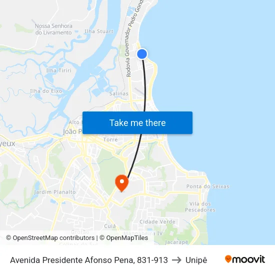 Avenida Presidente Afonso Pena, 831-913 to Unipê map