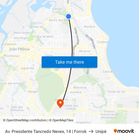 Av. Presidente Tancredo Neves, 14 | Forrok to Unipê map