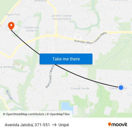 Avenida Jatobá, 371-551 to Unipê map