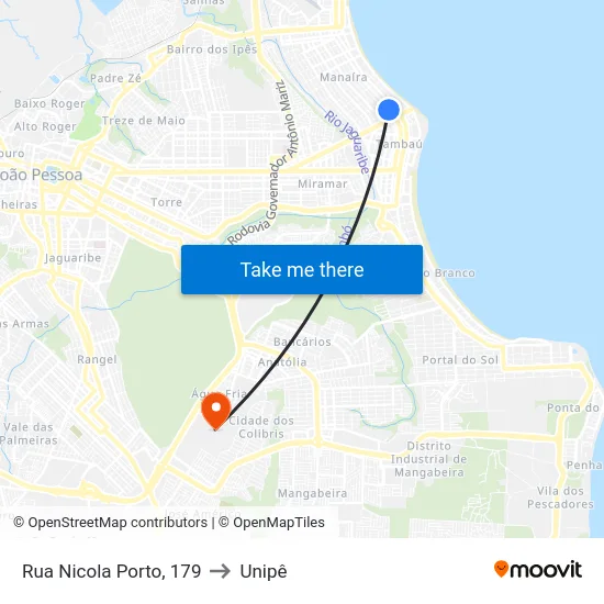 Rua Nicola Porto, 179 to Unipê map