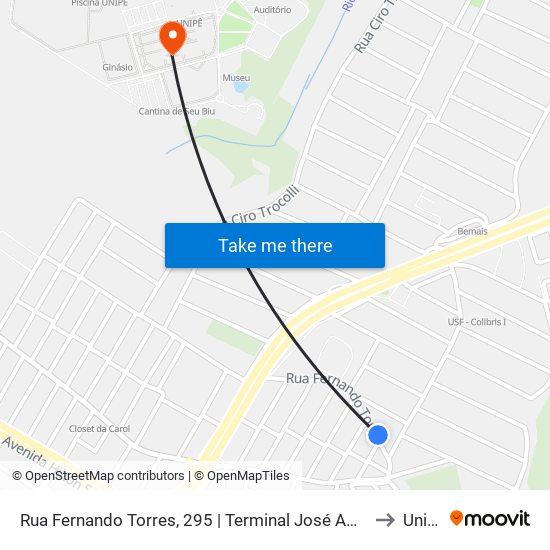 Rua Fernando Torres, 295 | Terminal José Americo to Unipê map