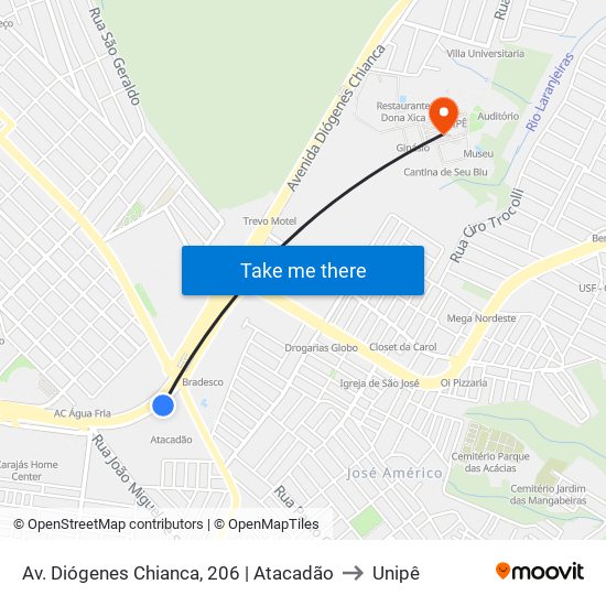 Av. Diógenes Chianca, 206 | Atacadão to Unipê map