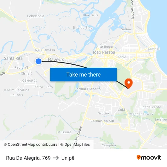 Rua Da Alegria, 769 to Unipê map