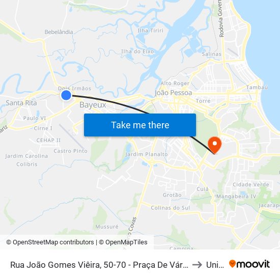 Rua João Gomes Viêira, 50-70 - Praça De Várzea Nova to Unipê map