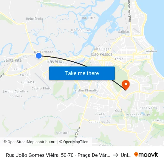 Rua João Gomes Viêira, 50-70 - Praça De Várzea Nova to Unipê map