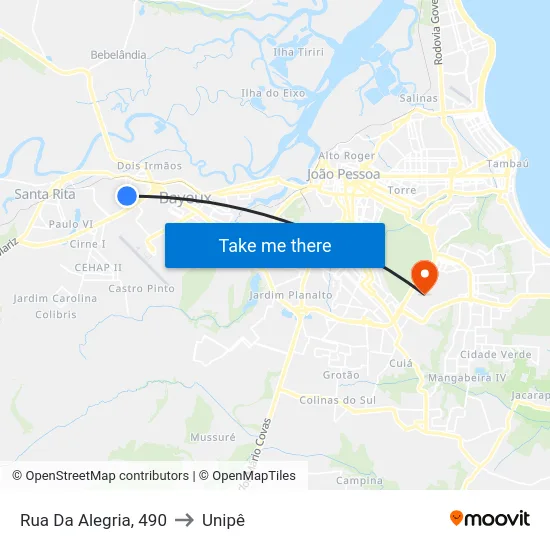 Rua Da Alegria, 490 to Unipê map