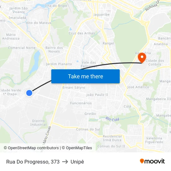 Rua Do Progresso, 373 to Unipê map