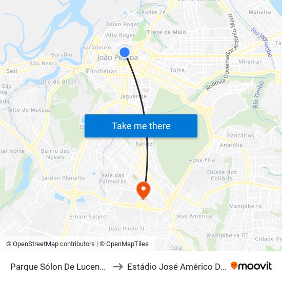 Parque Sólon De Lucena | Plataforma 1 to Estádio José Américo De Almeida Filho map