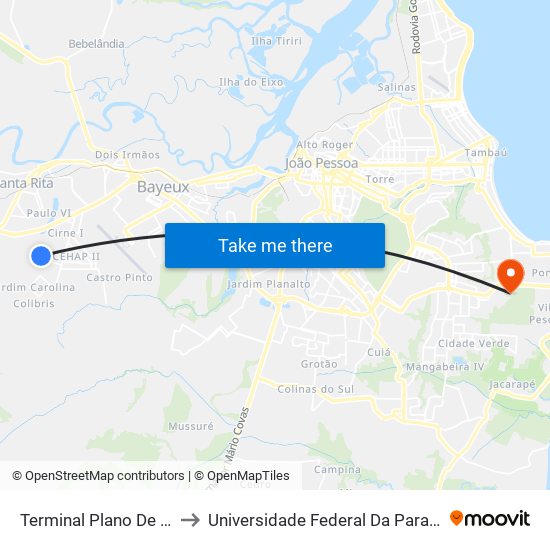 Terminal Plano De Vida - Linha 5607 to Universidade Federal Da Paraíba - Campus Mangabeira map