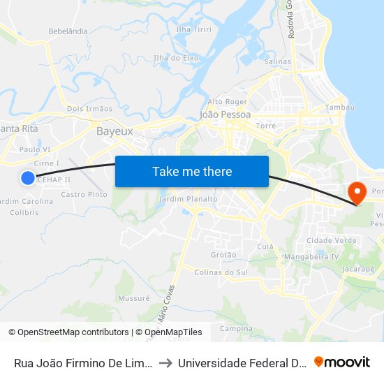 Rua João Firmino De Lima, 394 | Terminal Do Plano De Vida to Universidade Federal Da Paraíba - Campus Mangabeira map