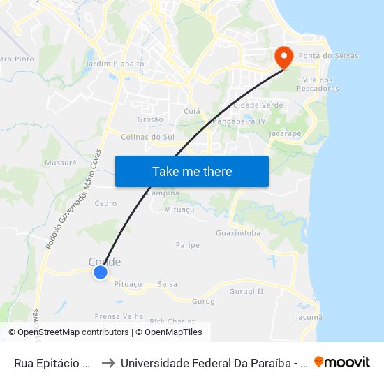 Rua Epitácio Pessoa, 47 to Universidade Federal Da Paraíba - Campus Mangabeira map