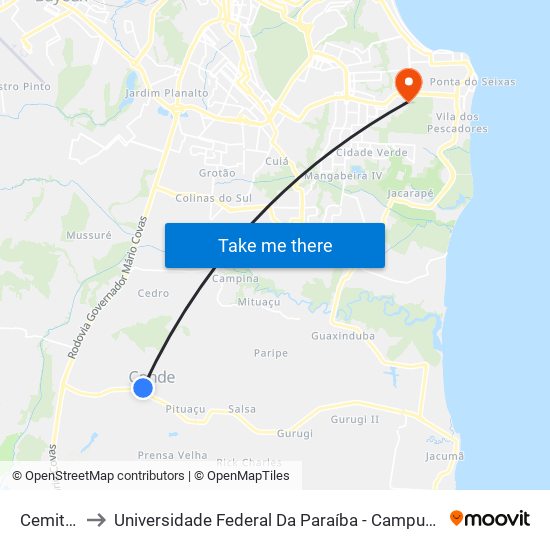 Cemitério to Universidade Federal Da Paraíba - Campus Mangabeira map