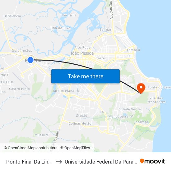 Ponto Final Da Linha 5505 - Tambay to Universidade Federal Da Paraíba - Campus Mangabeira map