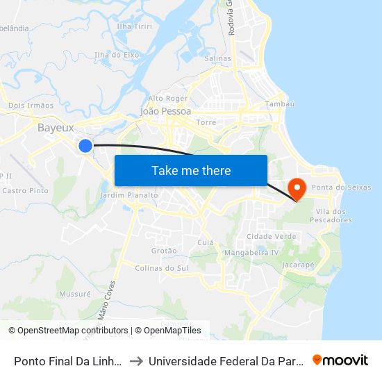 Ponto Final Da Linha 5502 - Imaculada to Universidade Federal Da Paraíba - Campus Mangabeira map