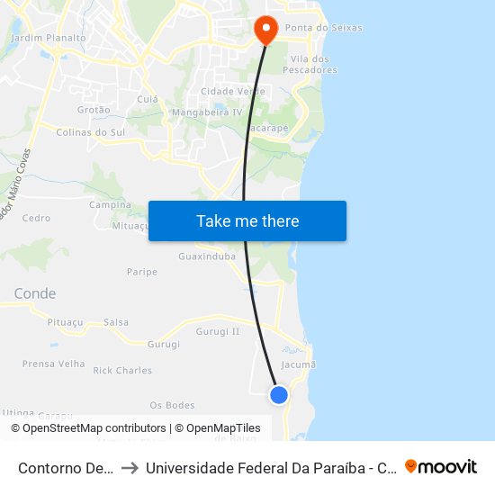 Contorno De Jacumã to Universidade Federal Da Paraíba - Campus Mangabeira map