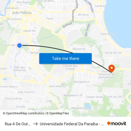 Rua 4 De Outubro, 101 to Universidade Federal Da Paraíba - Campus Mangabeira map