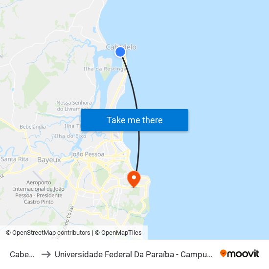 Cabedelo to Universidade Federal Da Paraíba - Campus Mangabeira map