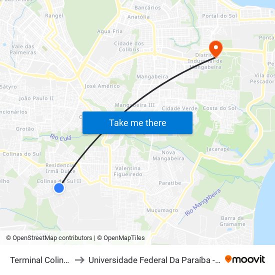 Terminal Colinas Do Sul II to Universidade Federal Da Paraíba - Campus Mangabeira map