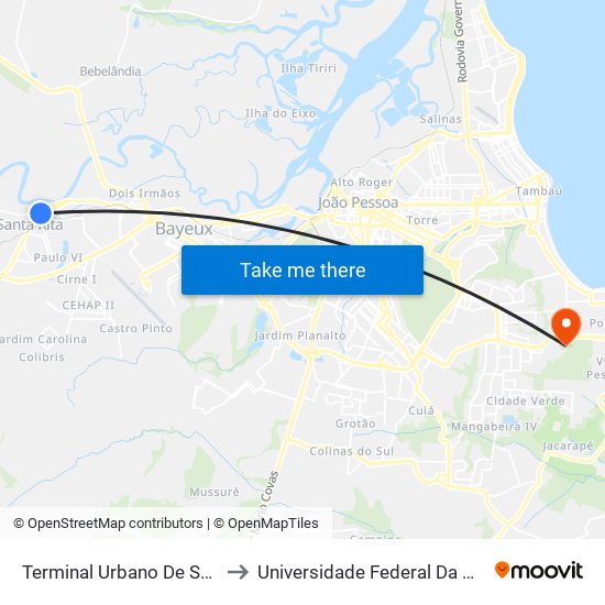 Terminal Urbano De Santa Rita | Sonho Dourado to Universidade Federal Da Paraíba - Campus Mangabeira map