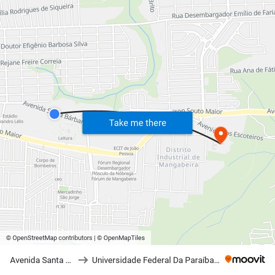 Avenida Santa Bárbara, 344 to Universidade Federal Da Paraíba - Campus Mangabeira map
