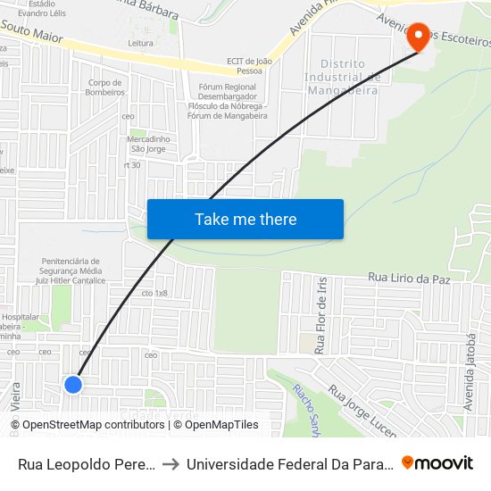 Rua Leopoldo Pereira Lima, 145-193 to Universidade Federal Da Paraíba - Campus Mangabeira map