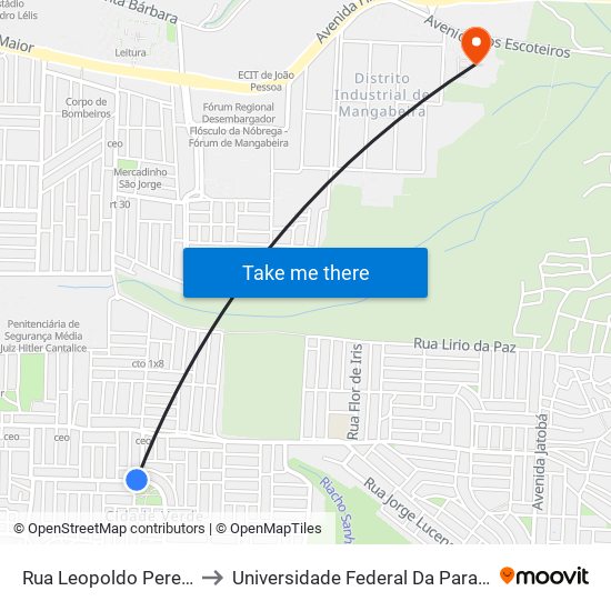 Rua Leopoldo Pereira Lima, 529-561 to Universidade Federal Da Paraíba - Campus Mangabeira map