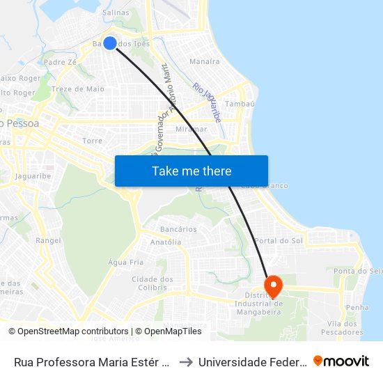 Rua Professora Maria Estér Bezerra Mesquita, 96-200 | Terminal Bairro Dos Ipês to Universidade Federal Da Paraíba - Campus Mangabeira map