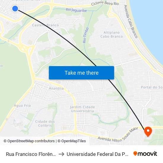 Rua Francisco Florêncio Da Costa, 117-223 to Universidade Federal Da Paraíba - Campus Mangabeira map