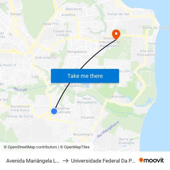 Avenida Mariângela Lucena Peixoto, 166-254 to Universidade Federal Da Paraíba - Campus Mangabeira map