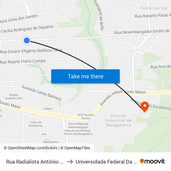 Rua Radialista Antônio Assunção De Jesus, 502-548 to Universidade Federal Da Paraíba - Campus Mangabeira map