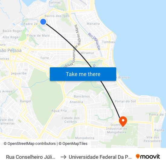 Rua Conselheiro Júlio Da Silva Coutinho, 506 to Universidade Federal Da Paraíba - Campus Mangabeira map