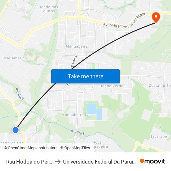 Rua Flodoaldo Peixoto Filho, 1938 to Universidade Federal Da Paraíba - Campus Mangabeira map