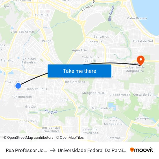 Rua Professor José Holmes, 567 to Universidade Federal Da Paraíba - Campus Mangabeira map