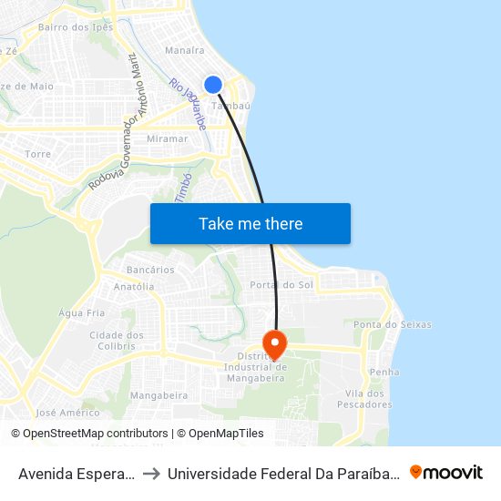 Avenida Esperança, 12-112 to Universidade Federal Da Paraíba - Campus Mangabeira map