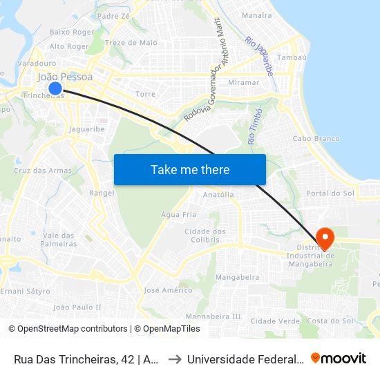 Rua Das Trincheiras, 42 | Academia De Comércio (Das 19:00 À 00:00) to Universidade Federal Da Paraíba - Campus Mangabeira map